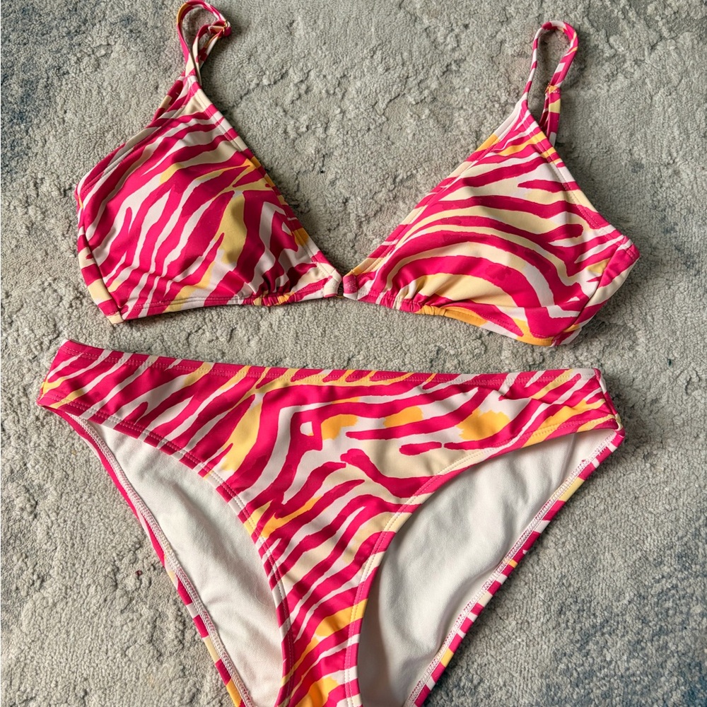 Shade & Shore Pink and Yellow Zebra-Print Bikini